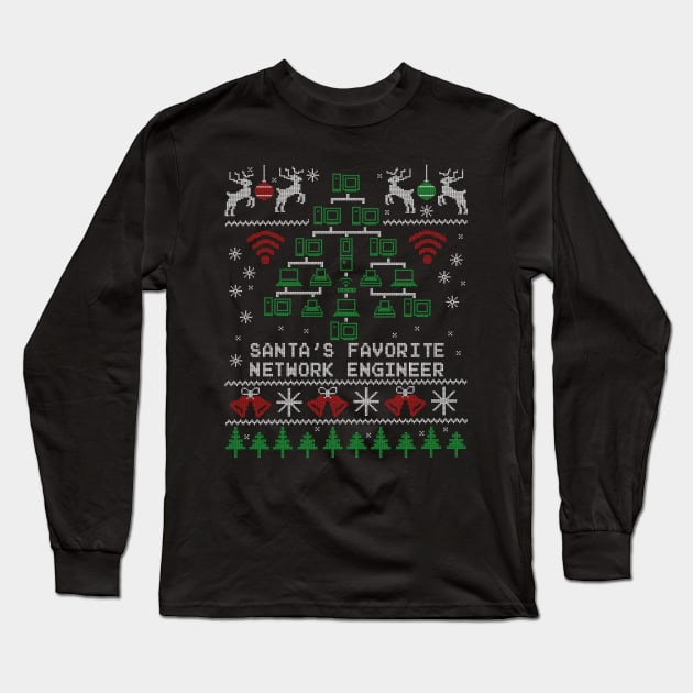 Santa's Favorite Network Engineer Christmas for IT Professionals Long Sleeve T-Shirt by NerdShizzle